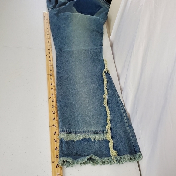 LondonJean Flare Fringe Jeans Size 14 Y2K Retro Frayed Waist Boho Denim Groovy - Picture 10 of 14